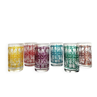 Set of 6 Multicoloured Hand-Painted Tea Glasses – Elegant Oriental Style