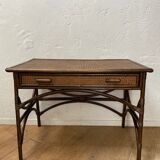 Vintage rattan and canning desk with its stool