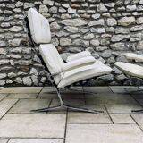 Pair of Armchairs and Ottoman, "Joker" Model, Large Leather Model