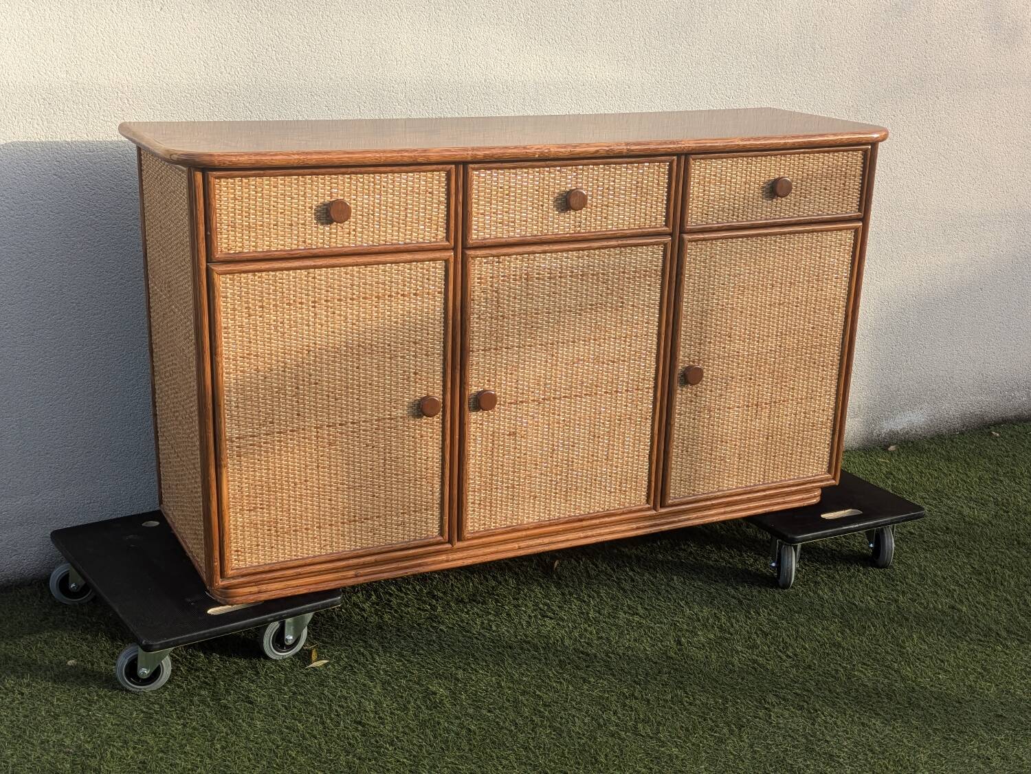 Vintage 1980s rattan sideboard by Roche Bobois