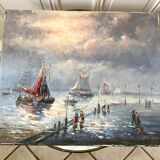 Painting seascape sailboats signed vintage