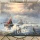 Painting seascape sailboats signed vintage
