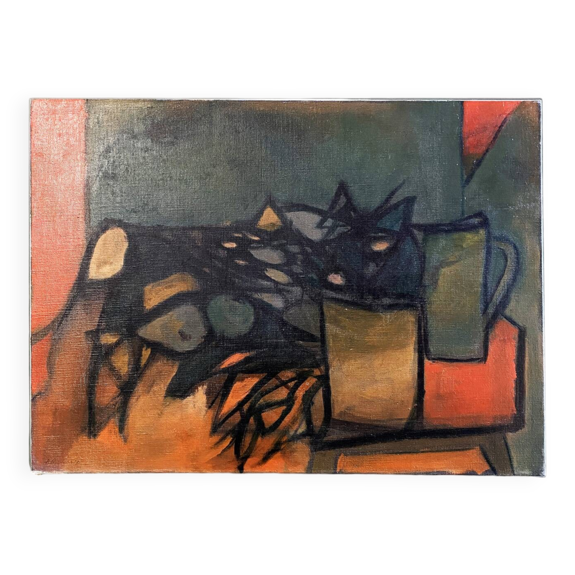 Tableau nature morte cubiste 1960 signé P.Legrand