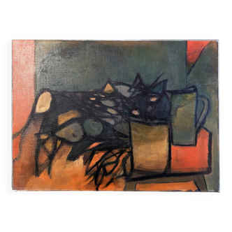 Cubist still life painting 1960 signed P.Legrand