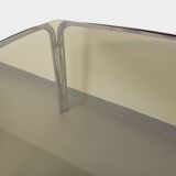 Vintage curved rectangular dining table in smoked glass and chrome metal