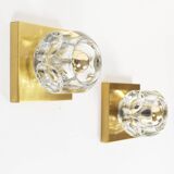 Heavy pair of ice glass sconces by Peill & Putzler, Germany 1970's