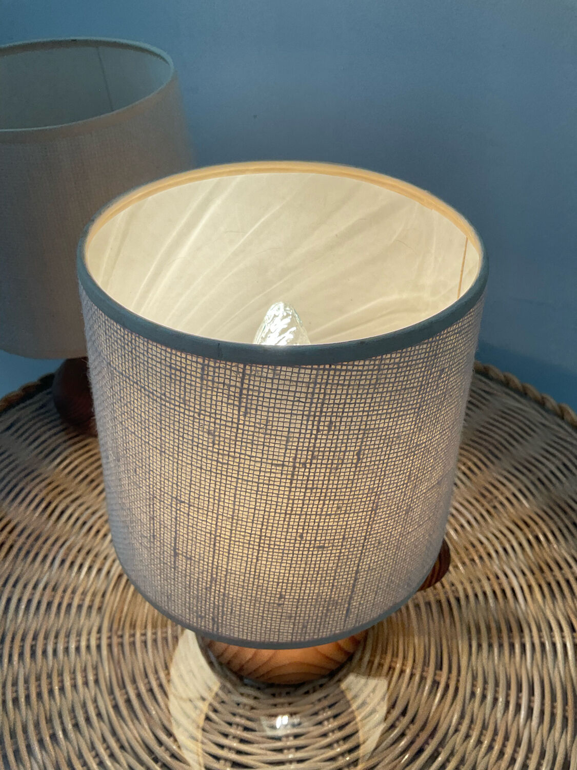 Pair of Scandinavian wooden lamps 60s-70s