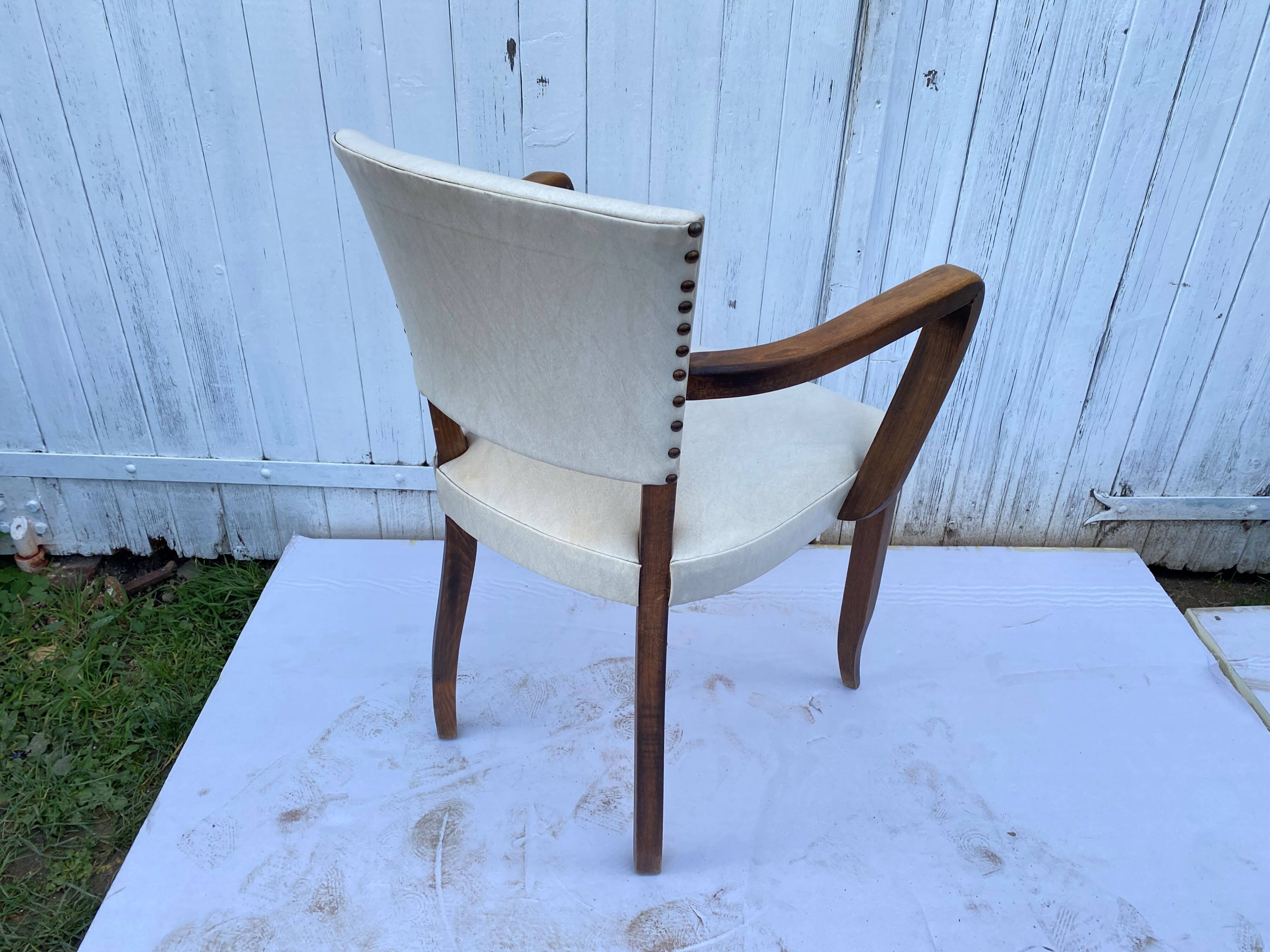 Art deco bridge armchair skai ivory white and solid wood 1930s