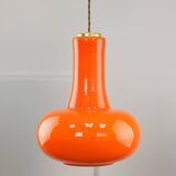 Mid-Century Italian Orange Glass and Brass Pendant Lamp