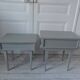 Duo of bedside tables, vintage mismatched verdigris end tables.