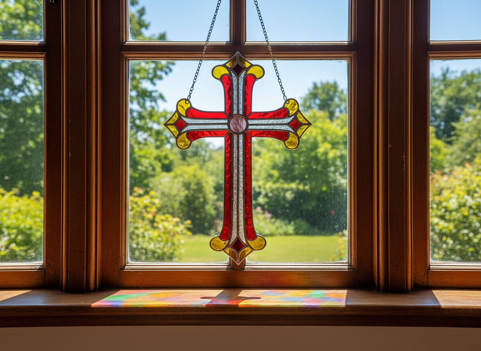 Croix en vitrail – Style Tiffany fait main, décoration murale