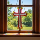 Croix en vitrail – Style Tiffany fait main, décoration murale
