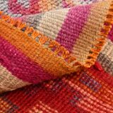 Tapis couloir kilim vintage, Tons pastel rose, bleu et beige, 94x409