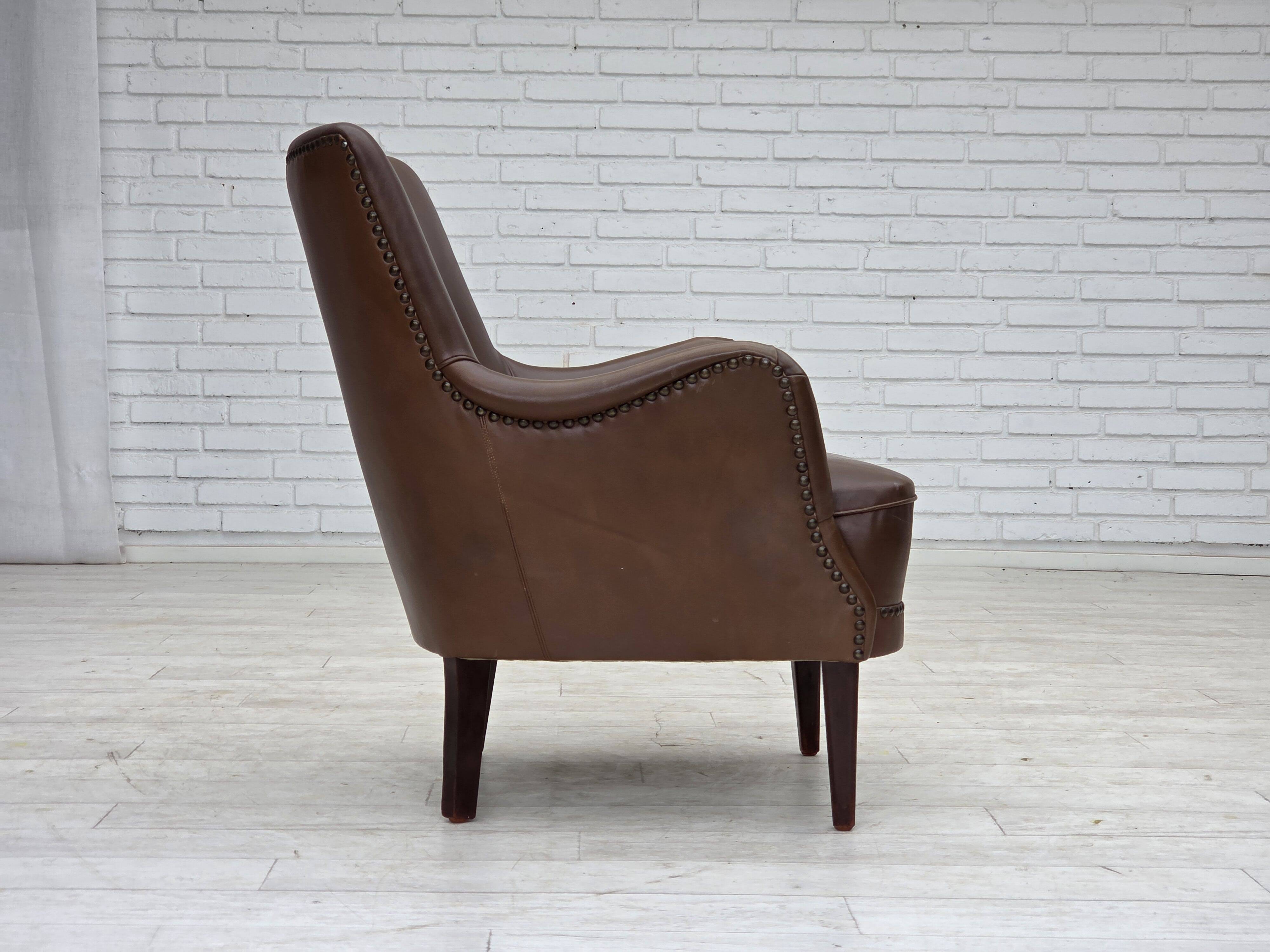1960s, Danish armchair, furniture leather, ash wood legs.
