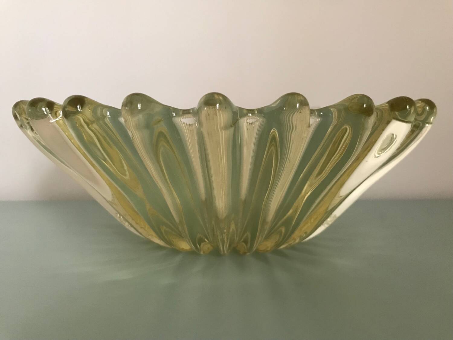 Antique yellow glass salad bowl
