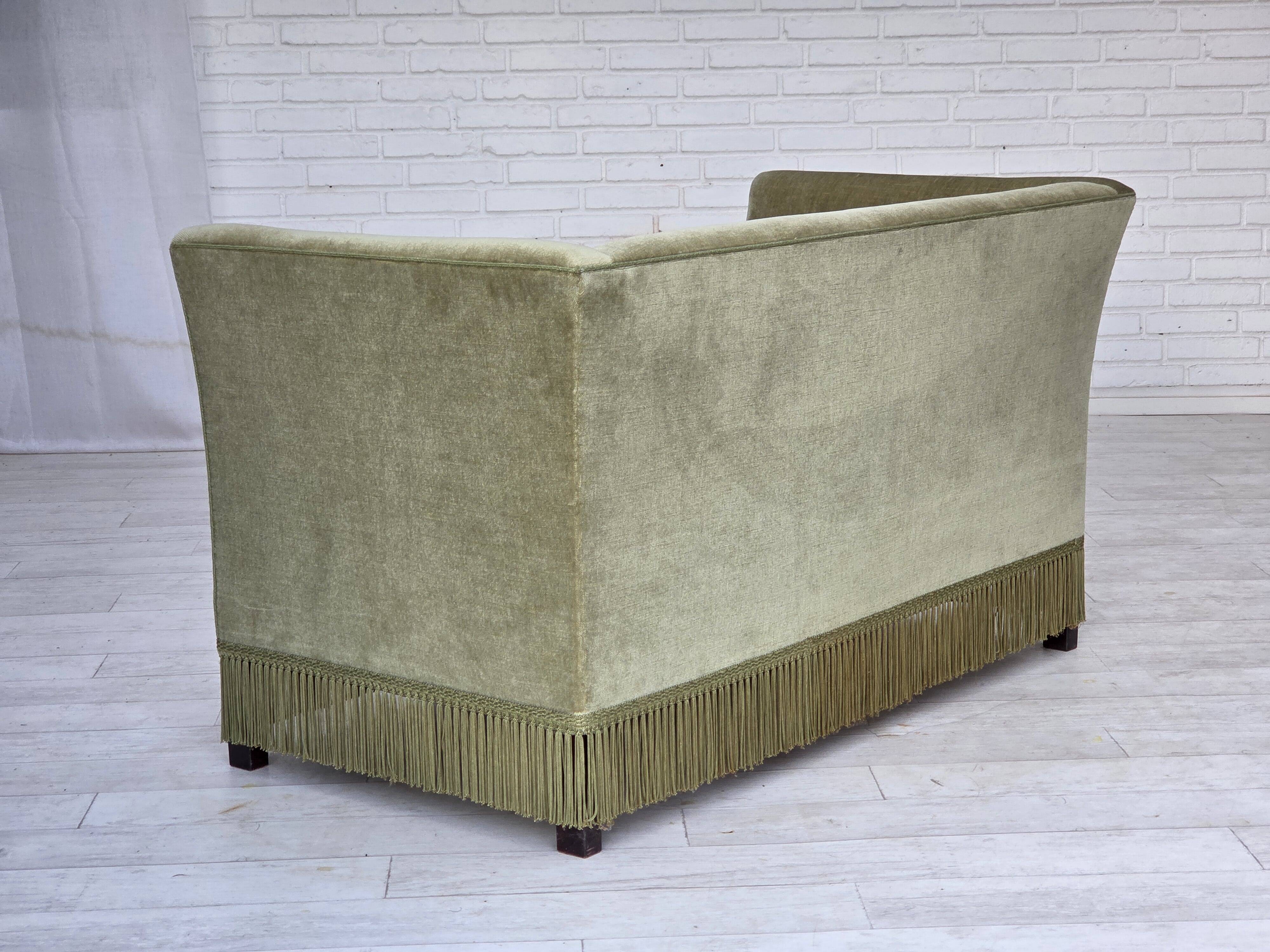 1970s, Danish 2-seater sofa, furniture velour, beech wood legs.