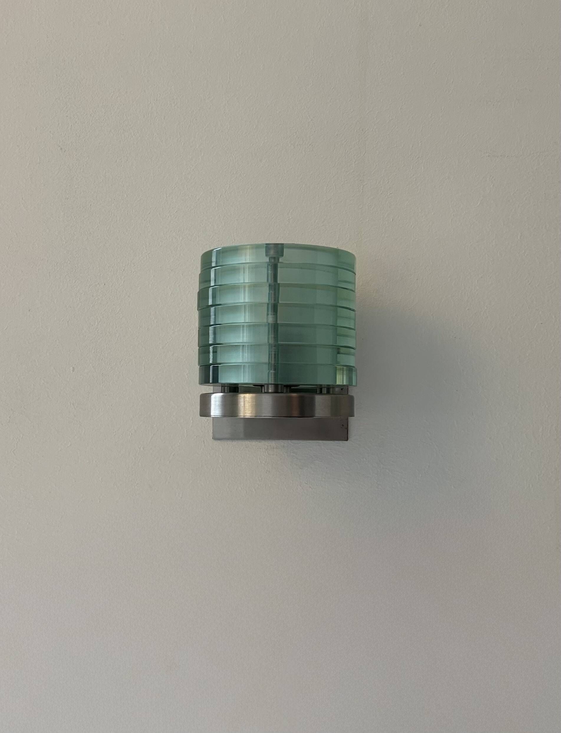 Pair of vintage post-modernist wall lights, glass and metal, Belgium, 1990
