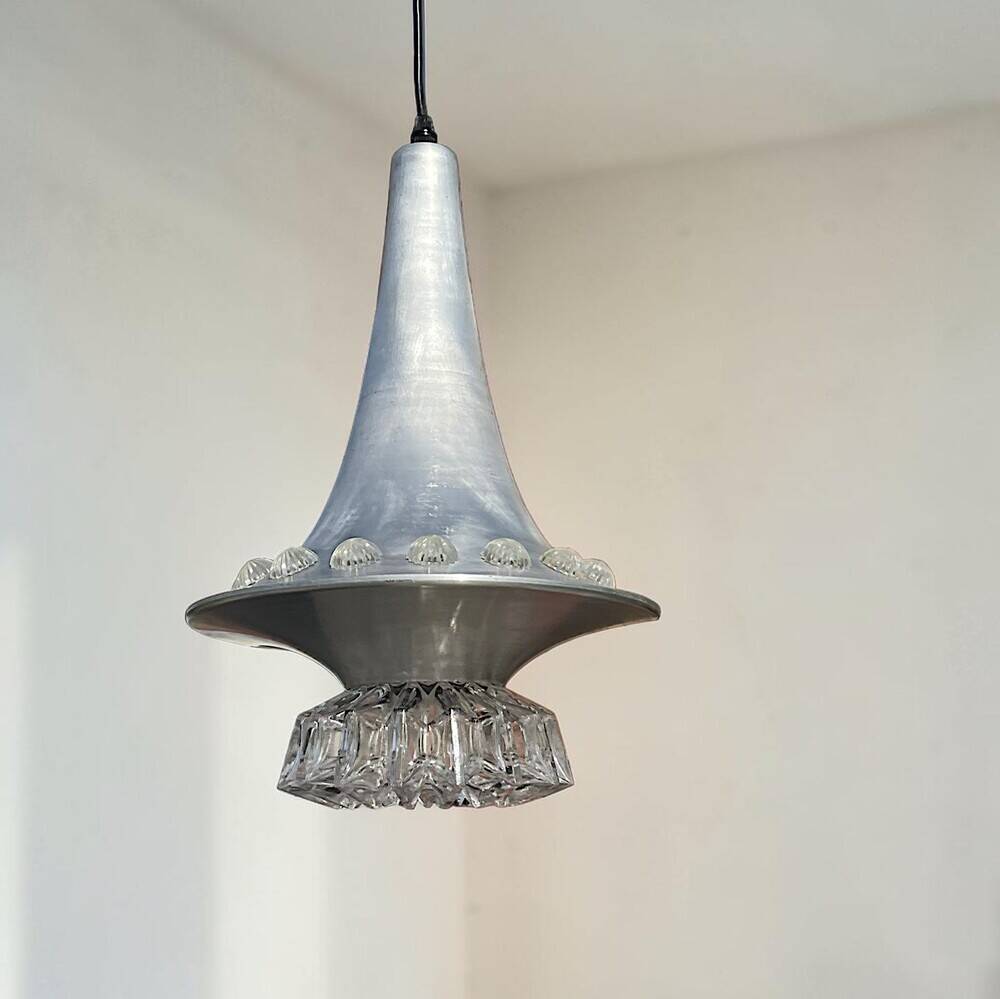 Lampe suspendue en aluminium argenté de l'ère spatiale