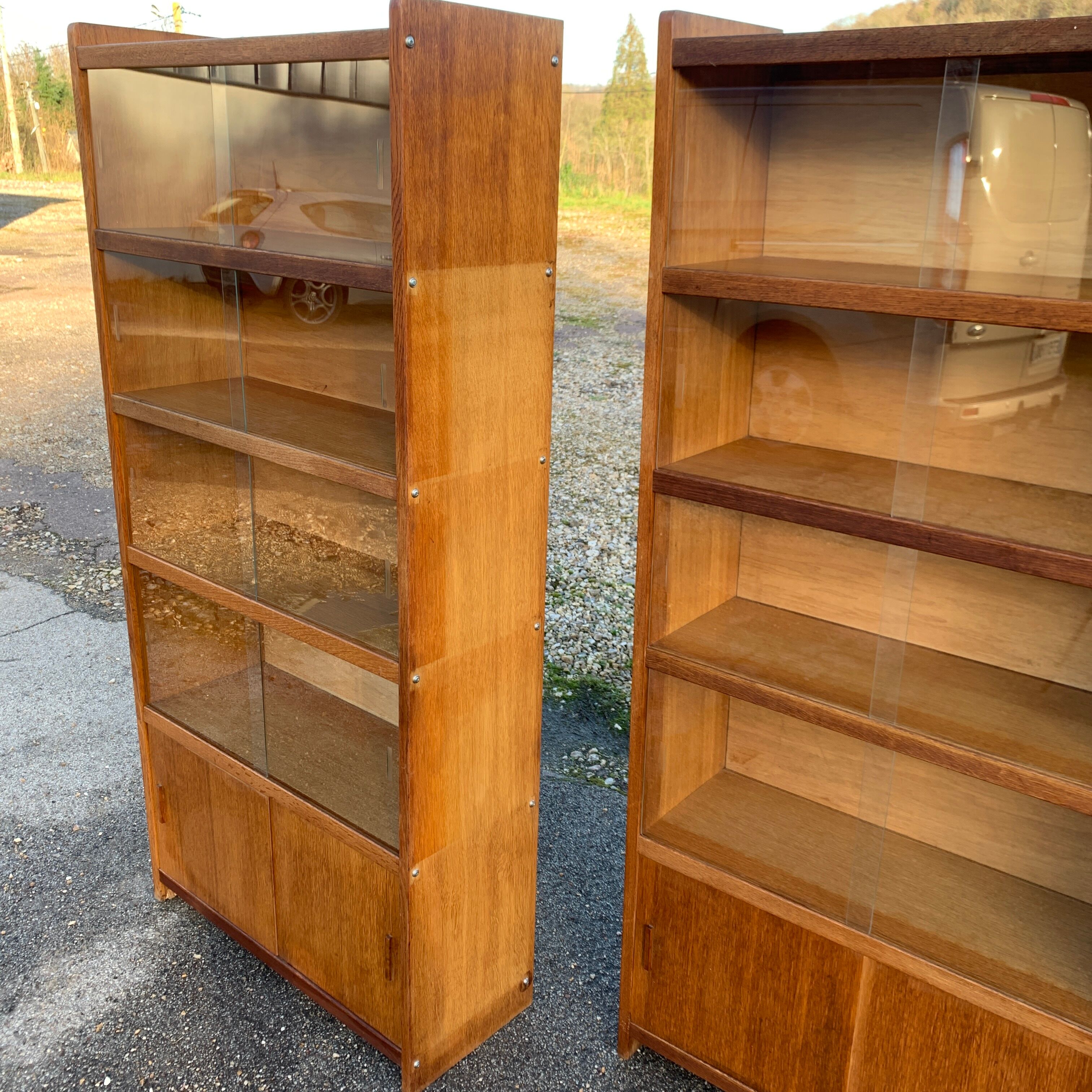 Pair of vintage glass shelves libraries