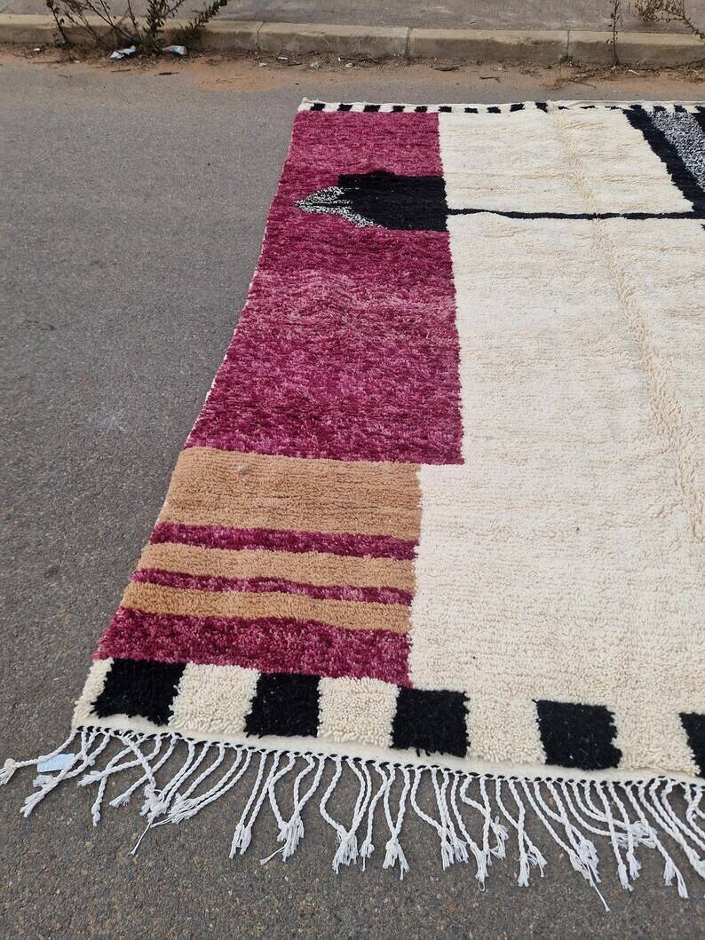 Tapis marocain fait main - marron, noir et rose - 3X2m