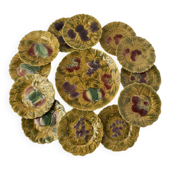 Complete service barbotine Sarreguemines dish + 12 Vintage Décor Fru plates