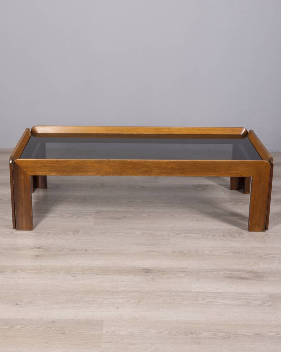 TABLE BASSE VINTAGE DES ANNÉES 1970 EN BOIS ET VERRE CONÇUE PAR AFRA ET TOBIA SCARPA