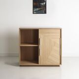 Custom-made oak bar buffet with a smoked glass top