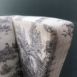 Fauteuil à oreilles toile de Jouy