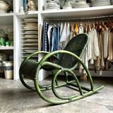 Children's rocking chair in woven wicker and green rattan