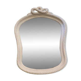 Antique mirror with nautical knot in white patina wood seaside deco
