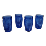 4 cobalt blue glasses – industrial moulded glass – 1970s