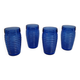 4 verres bleu cobalt en verre moulé, années 1970