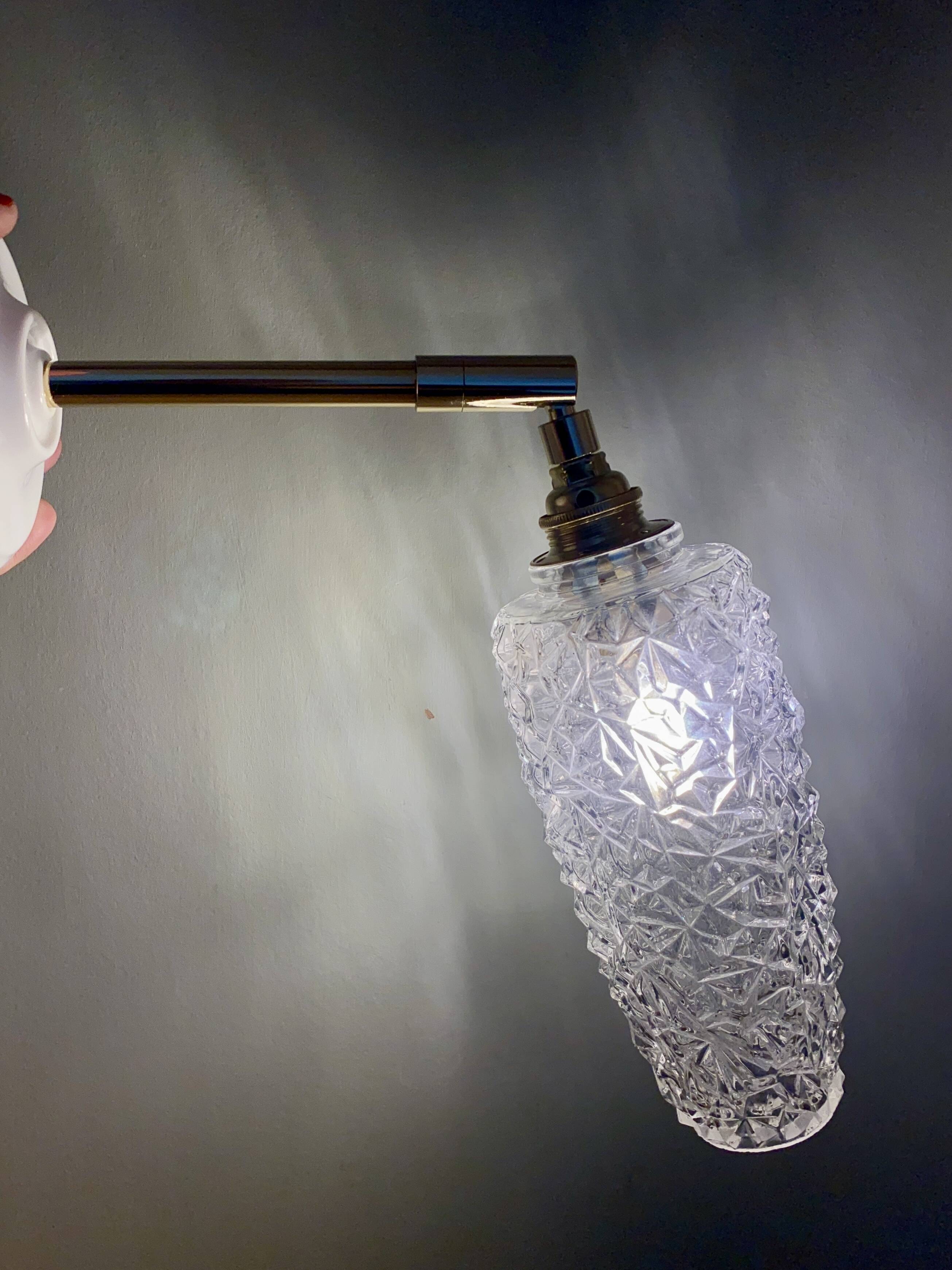Vintage tulip wall light in diamond-point glass