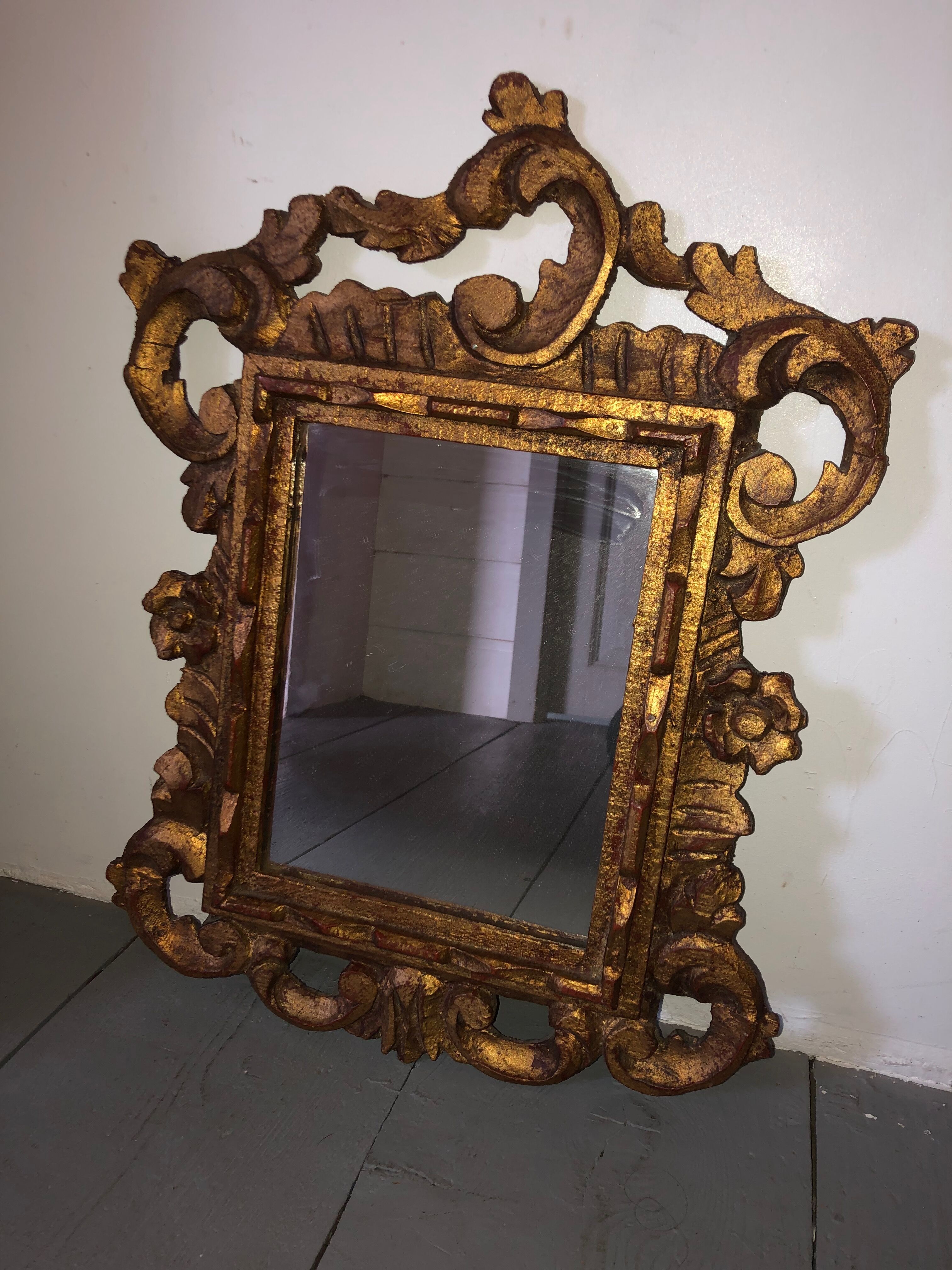 Golden wooden mirror old vintage 33x43cm