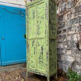 Antique Parisian bonnet wardrobe with khaki patina