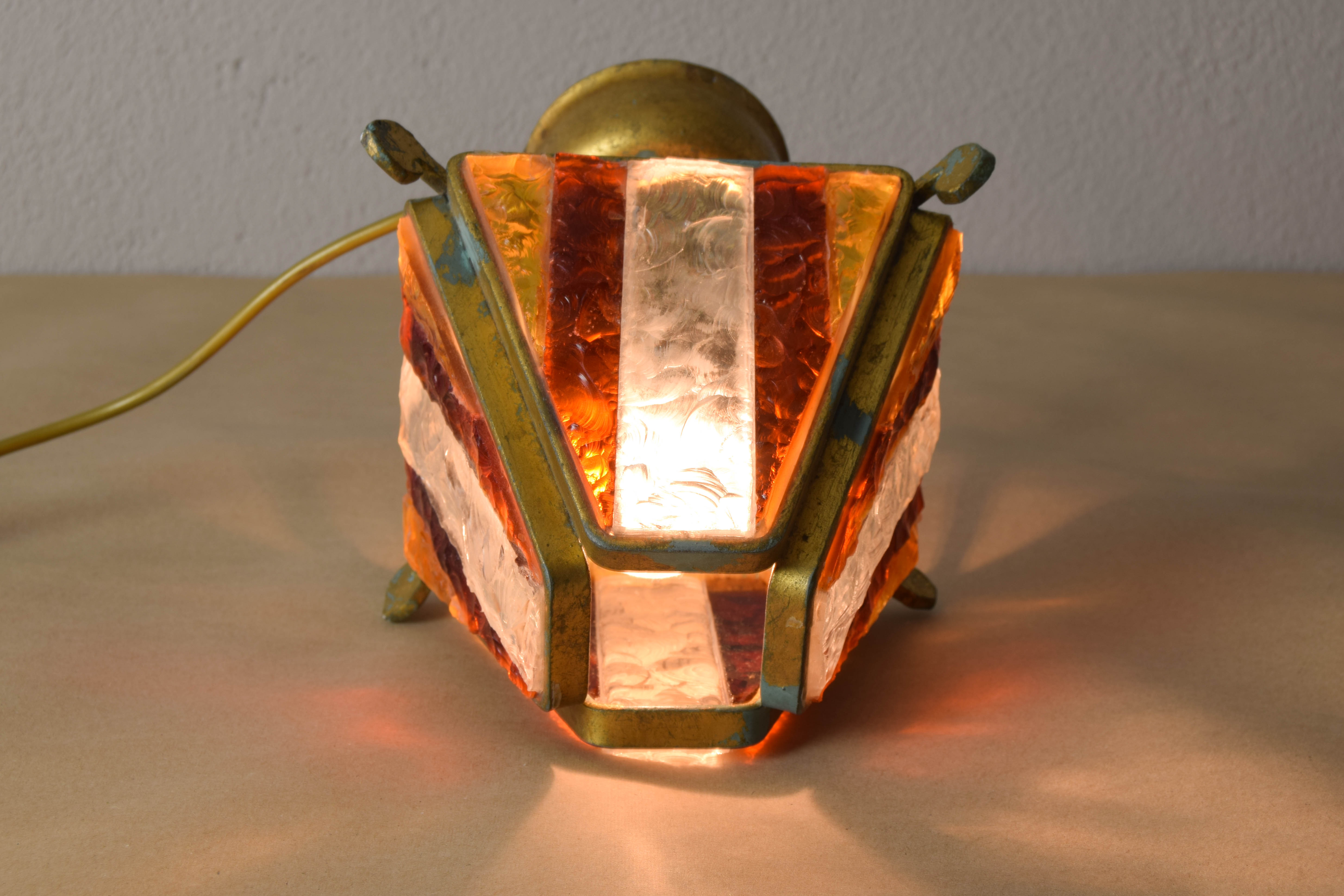 Brutalist table lamp in metal and hammered murano by longobard italy