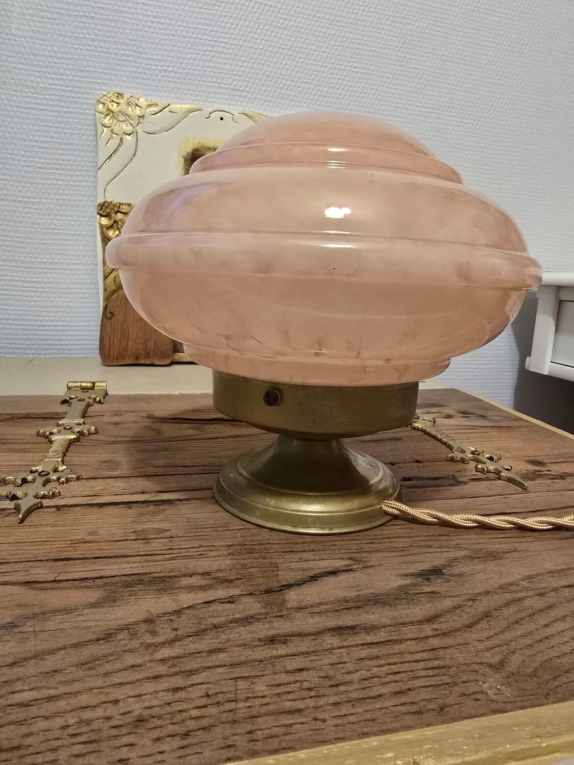 Clichy pink glass globe bowl converted into a table lamp.