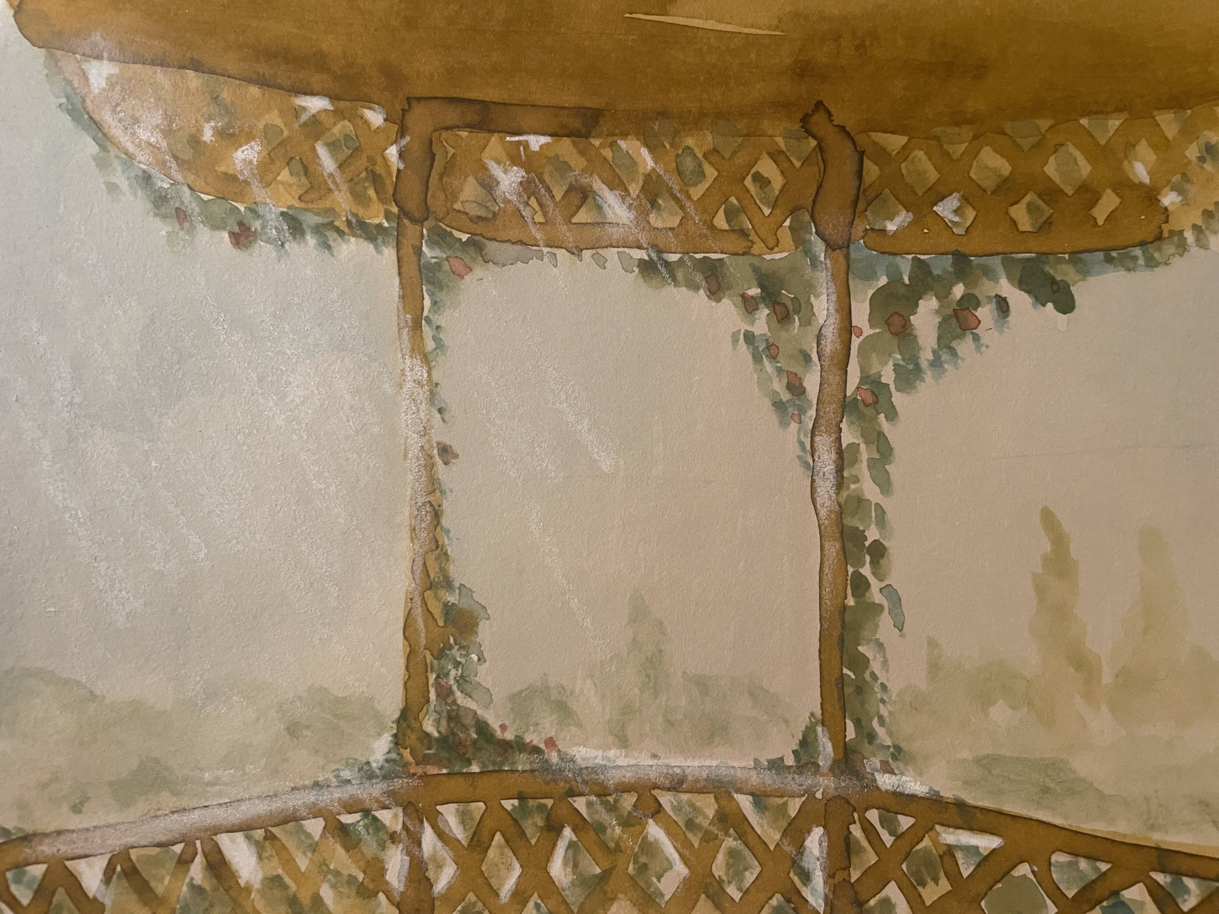 Signed watercolour painting "Provençal table under the arbor"