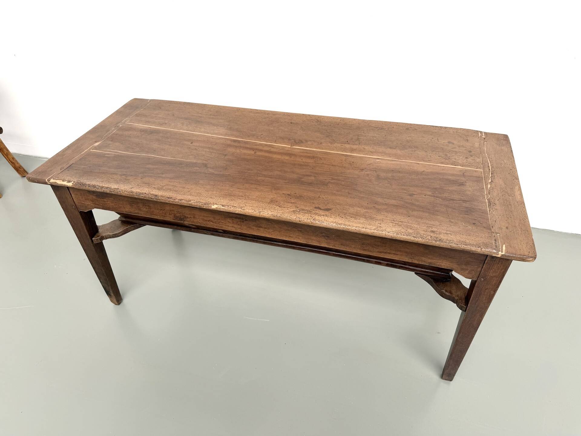 Farm table, old solid oak dough trough, France, around 1920.