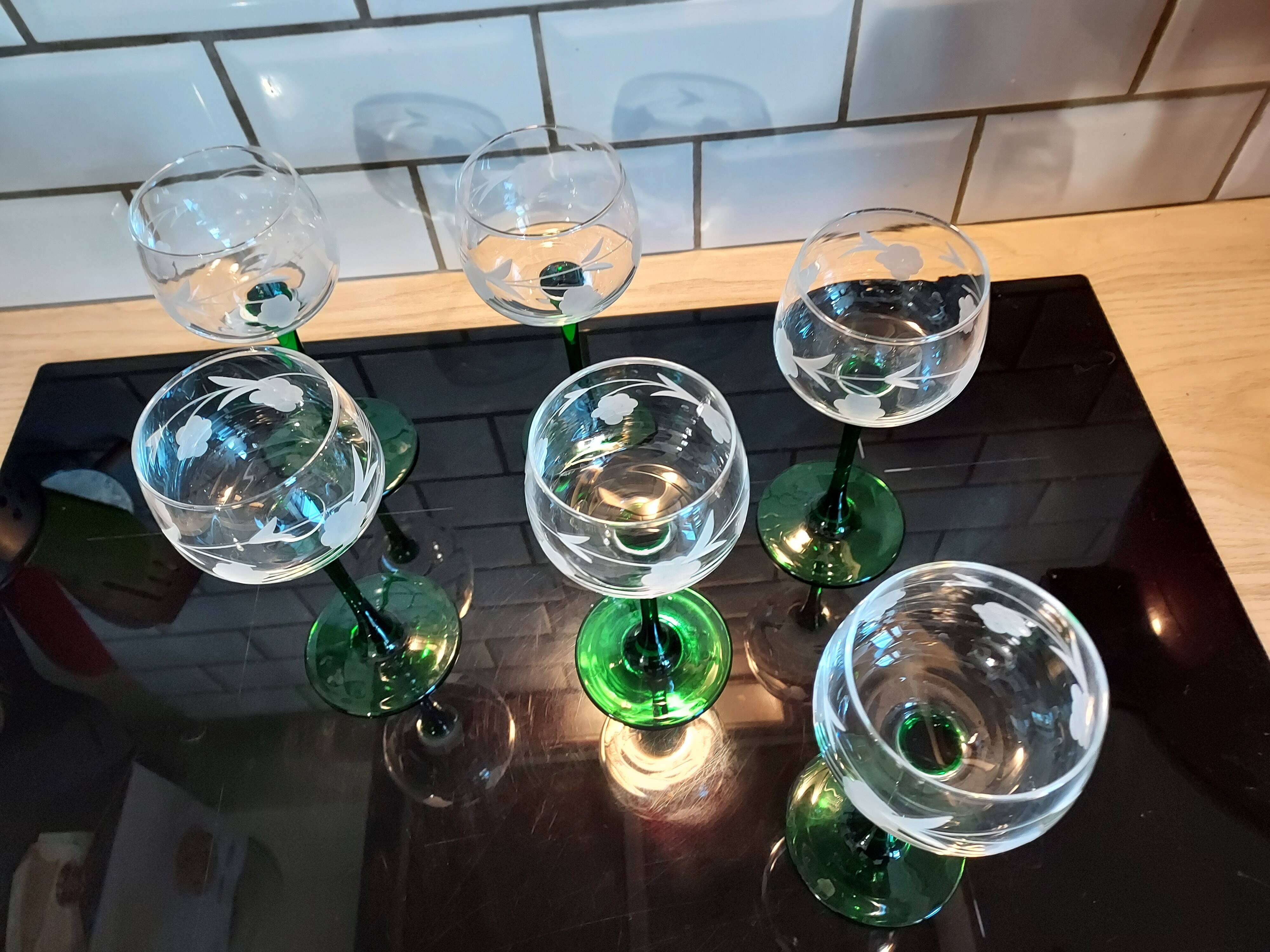 6 Alsace wine glasses art deco decor polished glass