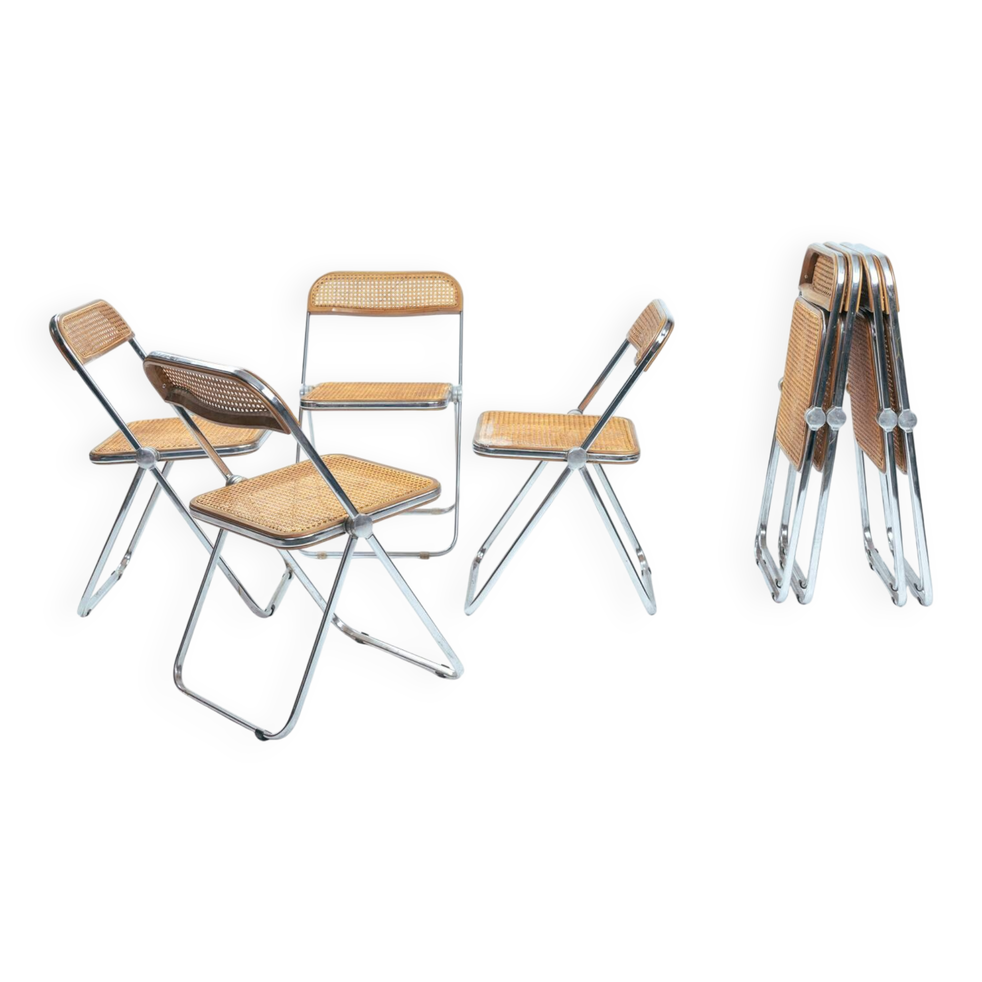 Castelli Plia wicker folding chairs Giancarlo Piretti, set of 8