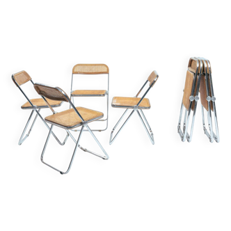 Castelli Plia wicker folding chairs Giancarlo Piretti, set of 8