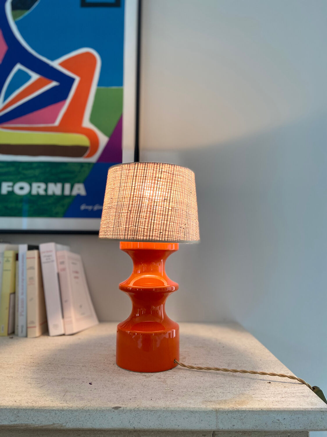 Orange ceramic lamp - 70s.