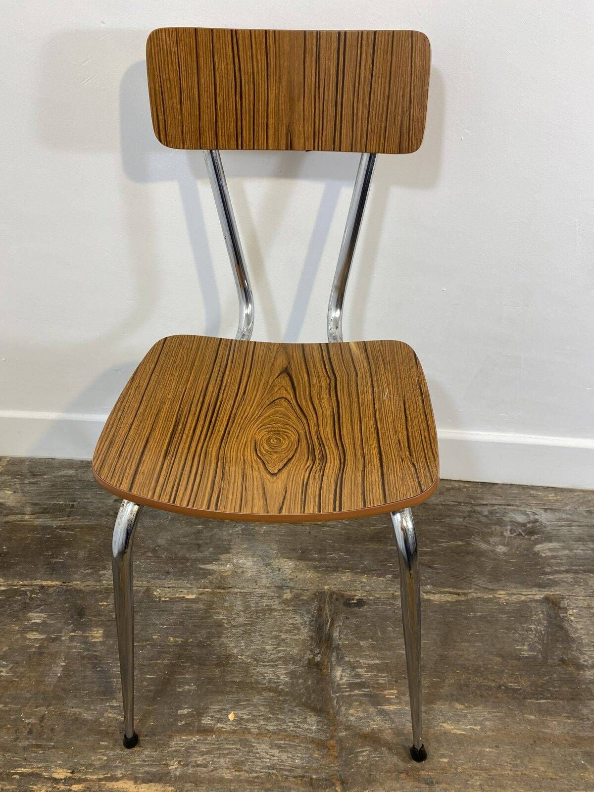 Set of 3 vintage French kitchen chairs, formica & chrome, 1960s-70s