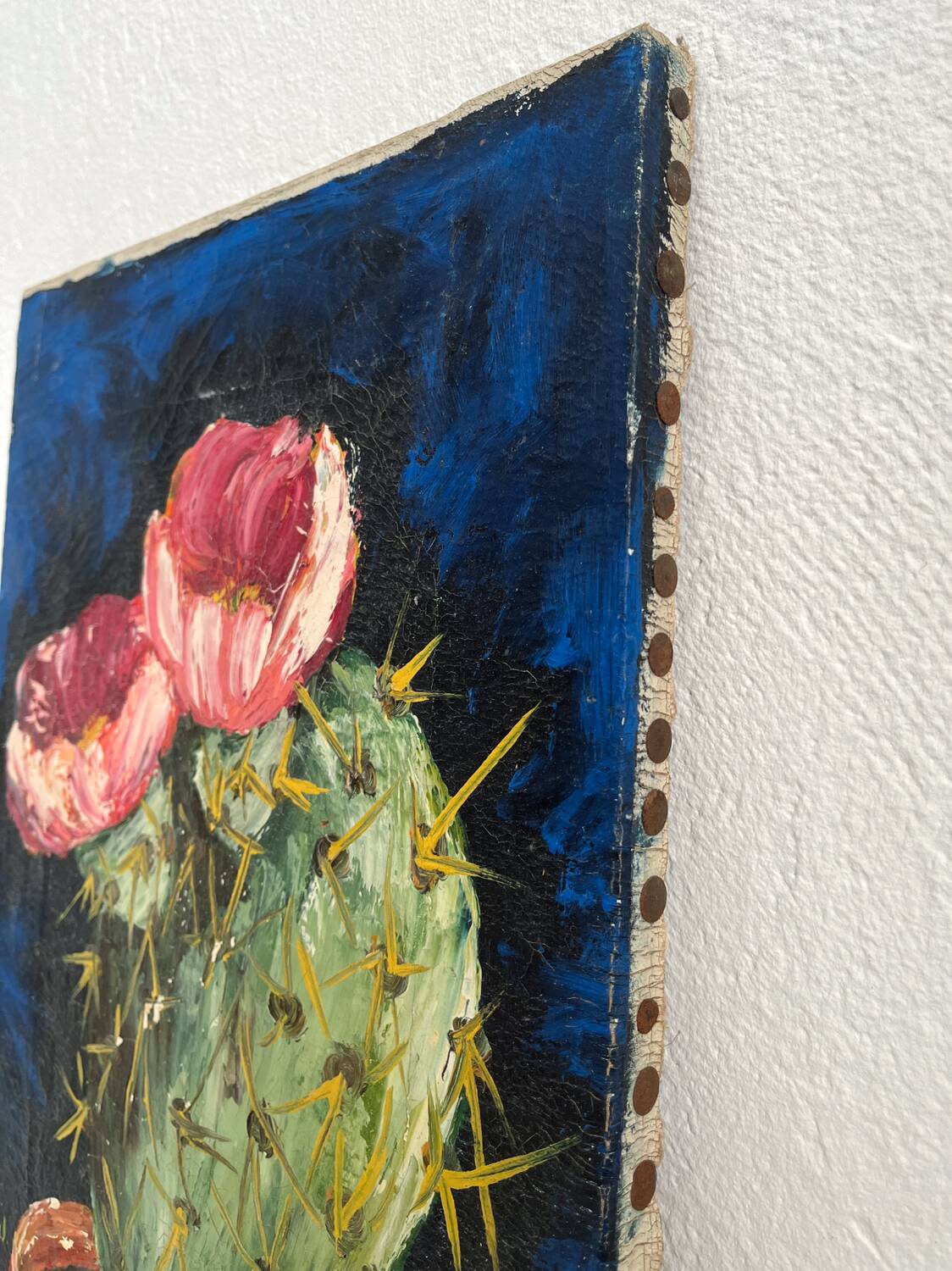 Peinture ancienne huile sur toile cactus signée Claudel