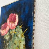 Old oil painting on canvas cactus signed Claudel