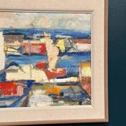 Original Swedish Oil on Canvas - "Abstract Harbour Motif" vintage
