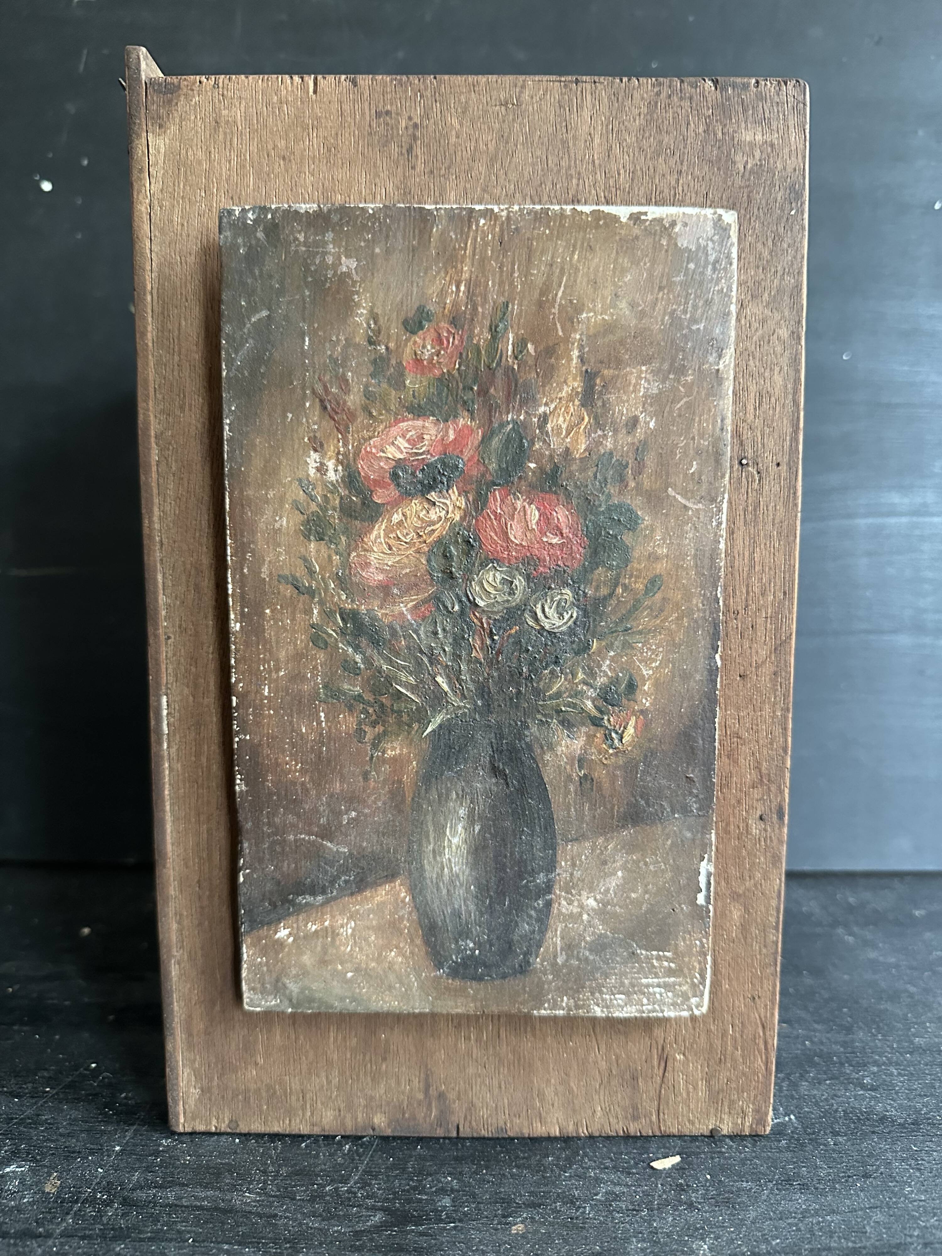 Small antique wooden drawer unit with floral painting, 1900.