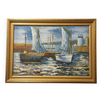 Huile sur toile marine