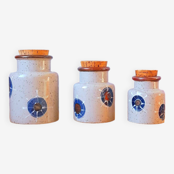 Set of 60s enamelled stoneware storage pots